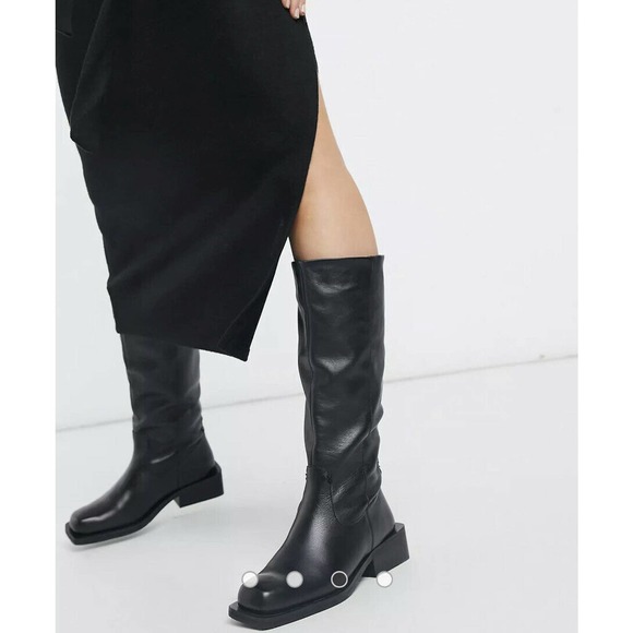 NEW Topshop Size 8 Black Midi Sheath Dress Black High Slit Tie Waist Modest Y1 - Picture 3 of 10